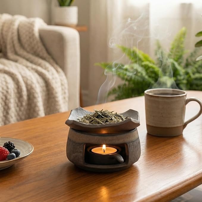 Ceremony Ceramic Incense Holder Aromatherapy Diffuser, White Sage Incense Burner, Herb Burner & Candle Wax Warmer with Tealight Holder, Home Fragrance Accessories for Relaxation & Meditation