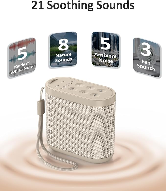 Portable Baby & Adults Sound Machine : Super Long-Lasting & Rechargeable Battery, Headphone Jack, 21 Sounds - White Noise Machine for Adult, Travel, Sleeping, Registry Gift