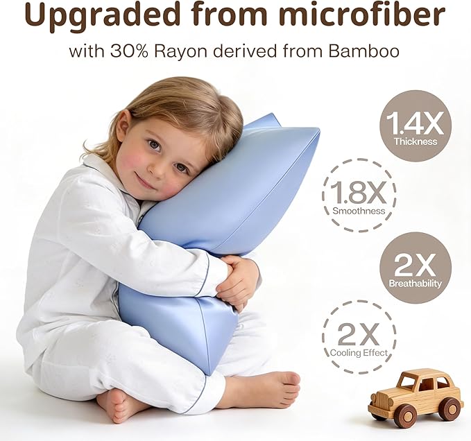 MR&HM Breathable Pillowcase 13"x18" Travel Pillow Case Set of 2, Ultra Soft Pillow Covers, Moisture-Wicking & Skin-Friendly, Envelope Closure (Light Blue)