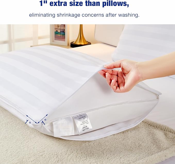 Premium Cotton Pillow Protectors with Zipper Durable Soft Breathable Pillow Cover Standard Size 2 Pack