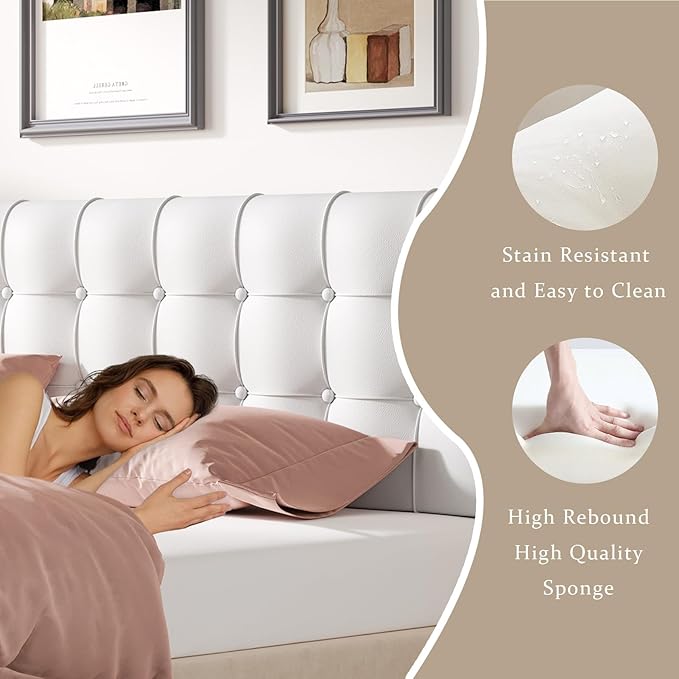 Twin Headboard, 39"W Upholstered Headboard with 60-Second Dual-Mount Installation - Quiet Non-Slip High-Density Foam Headboard with Side Storage Pockets, Slim Profile for Dorm/Adjustable Beds/Rentals