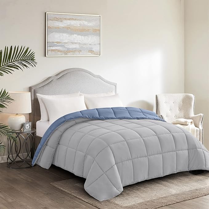 Homelike Moment Oversized Queen Comforter - Blue Duvet Insert Down Alternative Bed Comforter, Lightweight Bedding Comforters Oversize Queen Quilted Soft All Season Reversible Blue/Grey