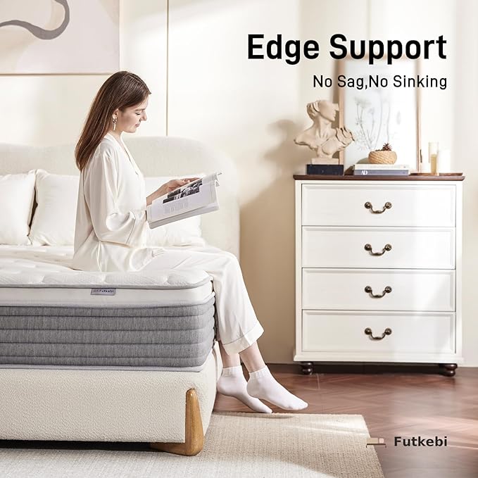 10 Inch Full Mattress, Comfort Foam & Pocket Coil Hybrid Mattress in a Box, Medium Firm Cooling Breathable Knit Cover, Motion Isolation & Edge Support, Gray & White