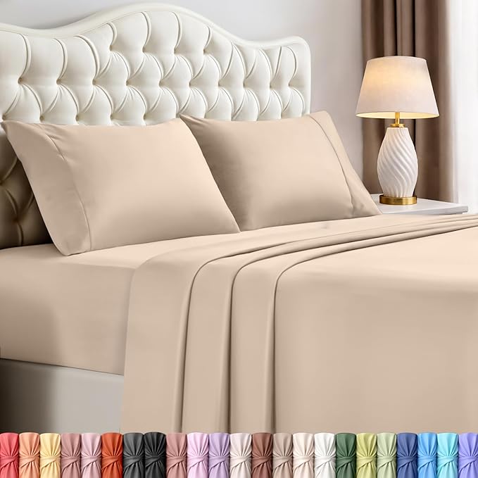 Utopia Bedding Full Size Sheet Set – 4 Piece Bed Sheets, Soft and Breathable Microfiber, Includes 1 Fitted Sheet, 1 Flat Sheet and 2 Pillowcases – Oeko Tex (Beige)