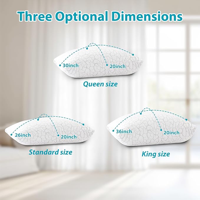Cooling Pillows for Sleeping 2 Pack, Standard Size Adjustable Shredded Memory Foam Pillows, Firm Bed Pillows for Side, Back, Stomach, Hot Sleepers, Cold Pillow for College Dorm Room