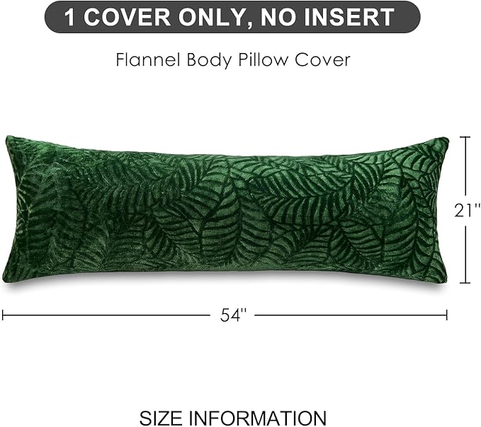 SOCHOW Body Pillow Cover 21x54 Inches, Super Soft and Cozy Leaves Textured Fleece Long Body Pillowcase with Zipper Closure,1 Pack, Olive Green