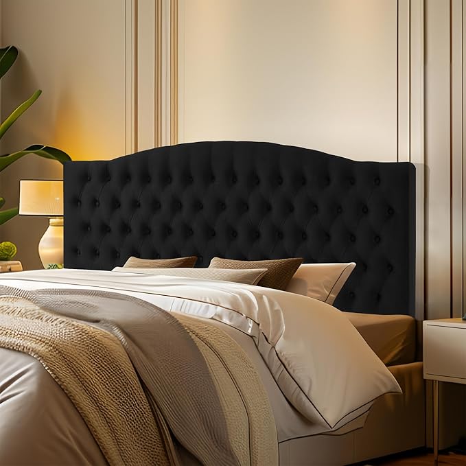 Furpopup Velvet Upholstered Headboard King/Cal King Size Latest Model Wall Mount, Bed Frame Mount, Featuring High-Density Sponge Padding, Luxury Texture Easy Assembly Comfort and Style-Black