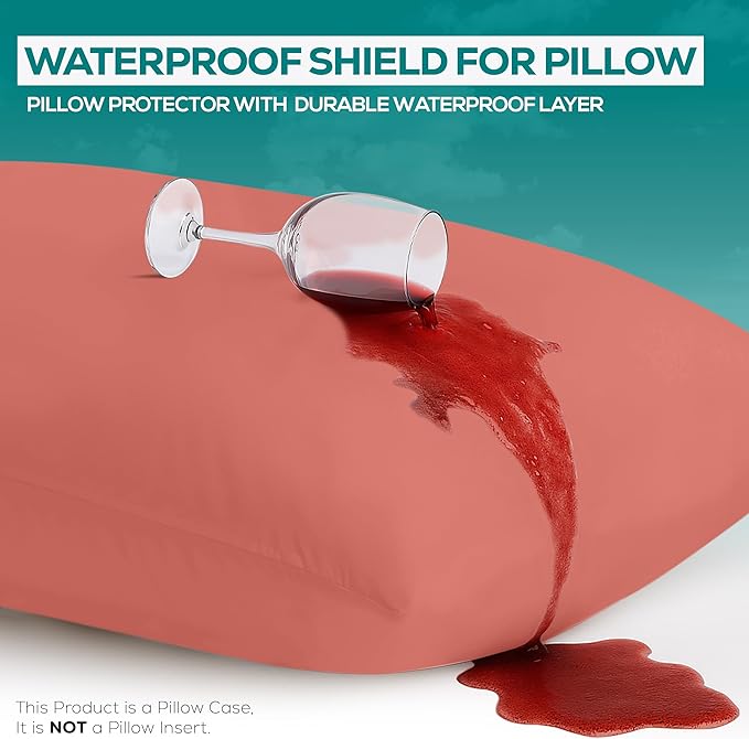 Utopia Bedding Premium 100% Waterproof Pillow Protectors with Zipper King Size (Set of 2), Bed Bug and Dust Mite Proof Zippered Pillow Covers, Pillow Encasement Cases, Coral