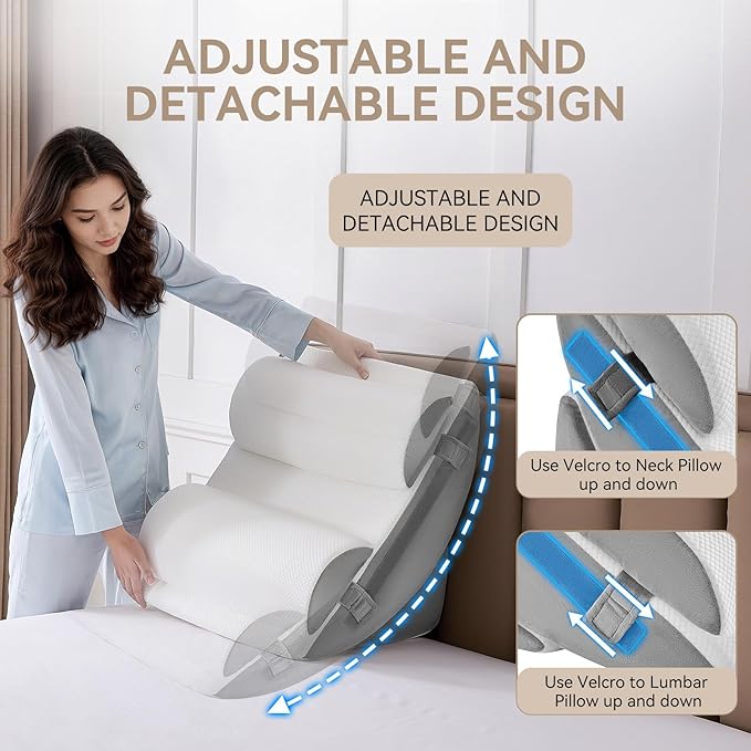 Yojoker 9PCS Orthopedic Bed Wedge Pillow Set for Sleeping, Back and Leg Pain Relief, Post Surgery Foam Pillow for Body, Triangle Adjustable Support Pillow - Acid Reflux Sleeping Pillows