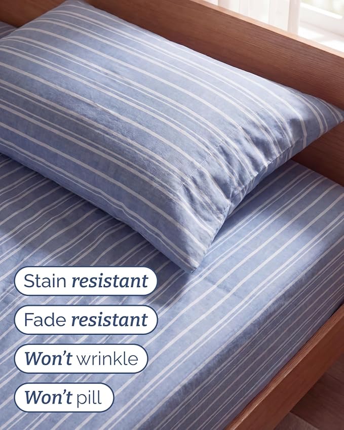 Twin Size 3 Piece Sheet Set - Comfy Breathable & Cooling Sheets - Hotel Luxury Bed Sheets for Women & Men - Deep Pockets, Easy-Fit, Soft and Wrinkle Free Sheets - Blue Stripes Oeko-Tex Bed Sheet Set