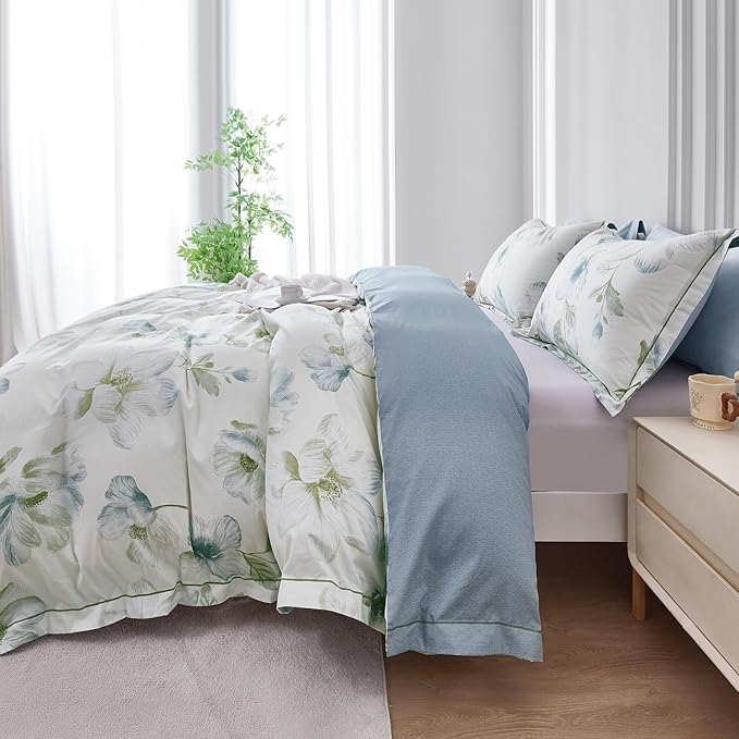 OAITE Duvet Cover Set King Size Floral Pattern 500 Thread Count Ultra Soft 100% Cotton Duvet Cover Sets 3-PC, Breathable Duvet Cover with Zipper Closure & Corner Ties