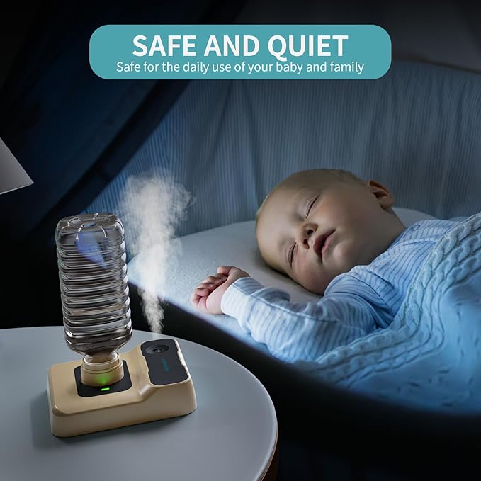 Travel Humidifier, Portable Small Humidifier for Plants, Bedroom, Office, Hotel or Car, 5000mAh Battery Operated Mini Cool Mist Humidifiers, Quiet 23dB, Auto-off, Night Light & BPA-Free, Khaki