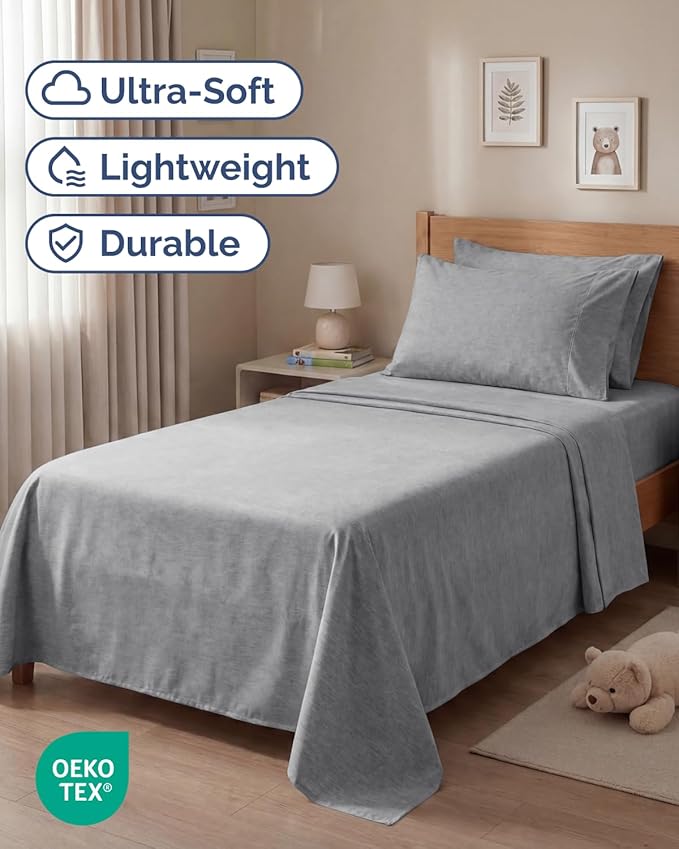Twin 4 Piece Sheet Set - Comfy, Breathable & Cooling - Soft Hotel Luxury Bedding for Women, Men, Kids, Teens and Children - 1 Flat & 1 Fitted Sheet & 2 Pillowcases with Deep Pockets - Heathered Grey