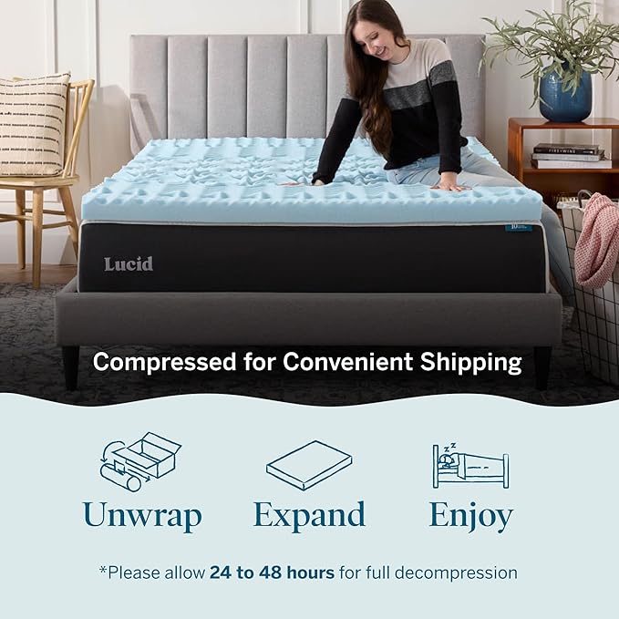 LUCID 3 Inch Gel Memory Foam Mattress Topper, California King size – 5 Zones – Cooling Gel Infusion – CertiPur Certified Foam