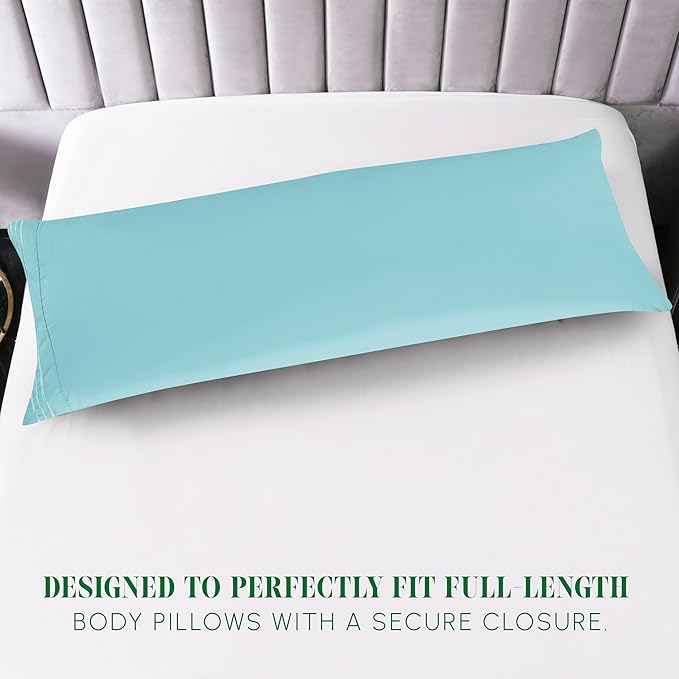 Elegant Comfort Luxury Ultra-Soft 1-Piece Body Pillowcase - 1500 Premium Hotel Quality Microfiber Double Brushed - Wrinkle Resistant, Body Pillowcase Size, Aqua Blue