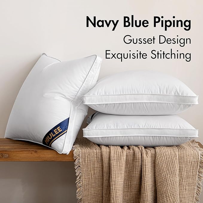 MIULEE 22x22 Feather Down Pillow Inserts with Gusset Bed Pillows,Set of 2 Luxury Fluffy Decorative Throw Pillows for Couch Sofa