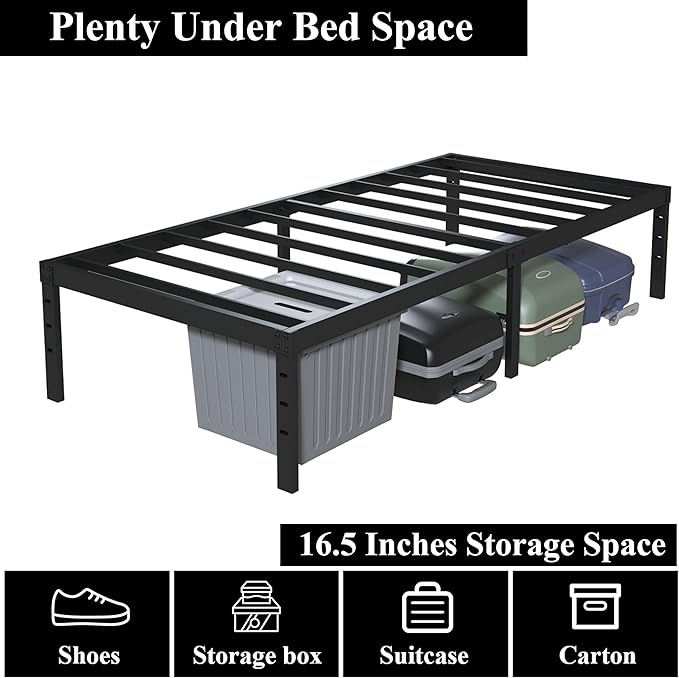 Upcanso 18 Inch Twin XL Bed Frames, Metal Platform Twin XL Bed Frame with High Storage, Eassy Assembly 2,500 Lbs Heavy Duty Bedframes, Black
