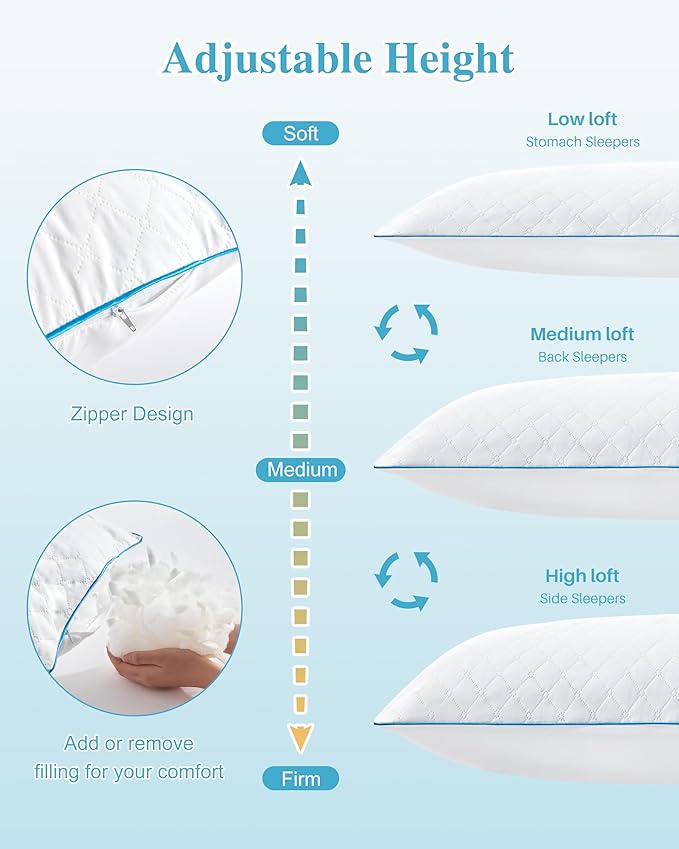 YZ HOME Long Body Pillow for Adults - Firm Body Pillow Insert with Shredded White Memory Foam, Adjustable Height, Soft Support for Side Sleeping, Pregnant Women, Washable (White, 20x54 Inch)
