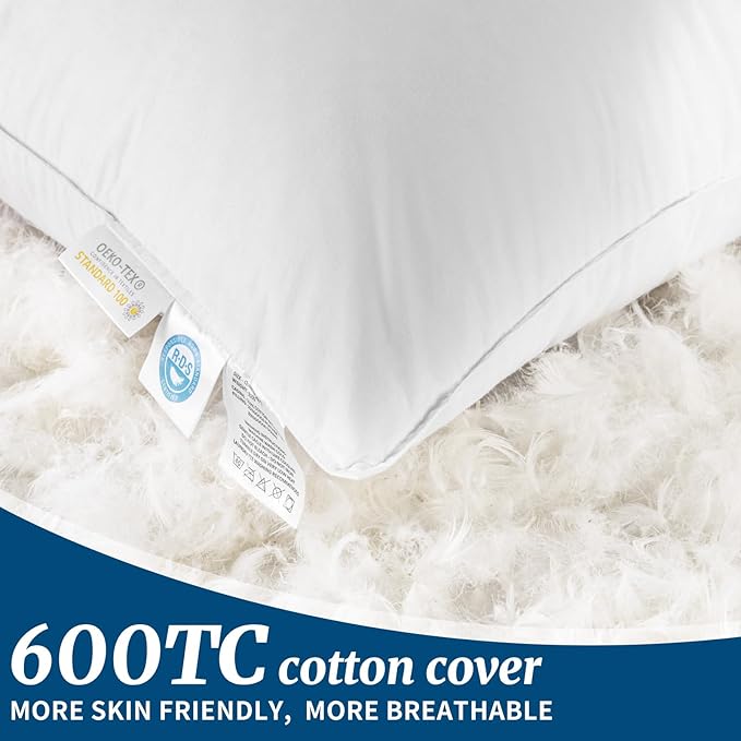 Canadian Luxury Goose Down Pillow Queen Size - 1050 Fill Power, 100% Cotton with Teflon Shell- Ultra Comfort Sleep Pillows - Bed Pillows for Back, Stomach, Side Sleeper(White,King(Pack of 1))