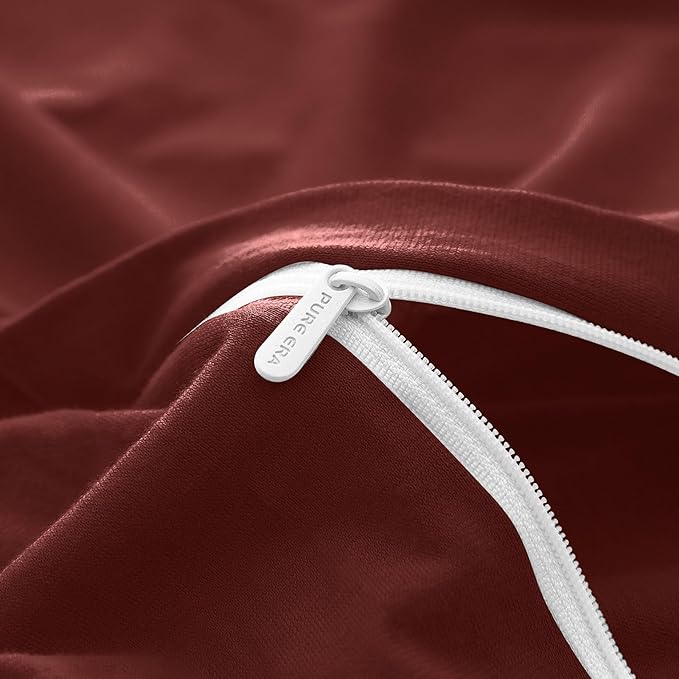 PURE ERA Jersey Knit Duvet Cover Set 100% T-Shirt Cotton Super Soft Comfy 3pc Bedding Set with Zipper Closure (Solid Brick Red, King, 104'' x 90'')