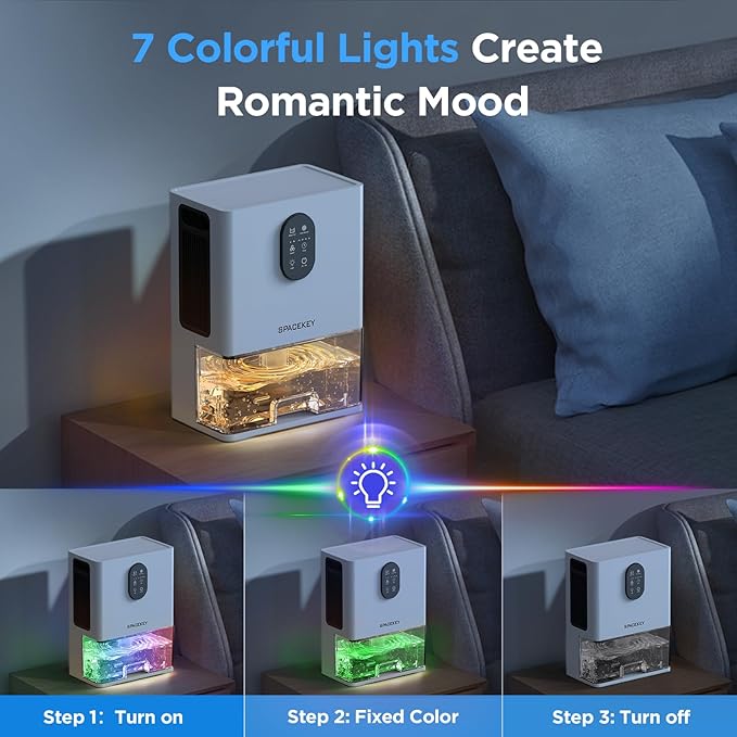 Dehumidifier, 106 OZ Water Tank Dehumidifiers for Home with Timer, 1000sq.ft Quiet Dehumidifier for Basement Bathroom Bedroom RV, Auto Shut Off, Timer, Sleep Mode, Washable Filter, 7 Color Light