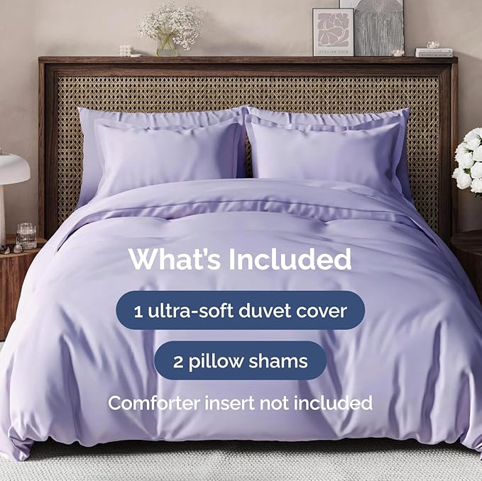 Duvet Cover Full Size Set - Extra Soft Full Duvet Cover 80" x 90" with 2 Pillow Shams - Hotel Luxury, Easy Care & Fade Free w/ Zipper Closures & Ties - All Season, Comfy, Cozy & Breathable (Lavender)