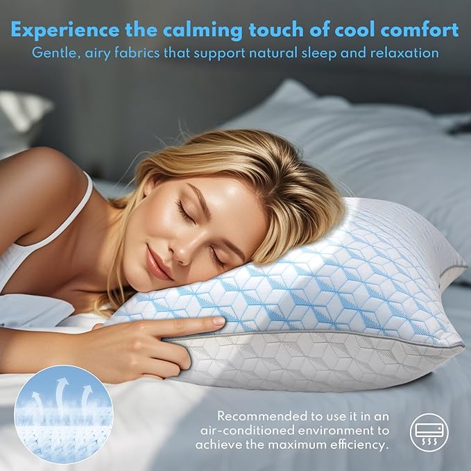 Bed Pillows Queen Size for Sleeping - Breathable Cooling Down Alternative Soft Pillows Set of 2 for Side, Back, and Stomach Sleepers - Hotel Quality Fluffy Microfiber Fill Skin-Friendly