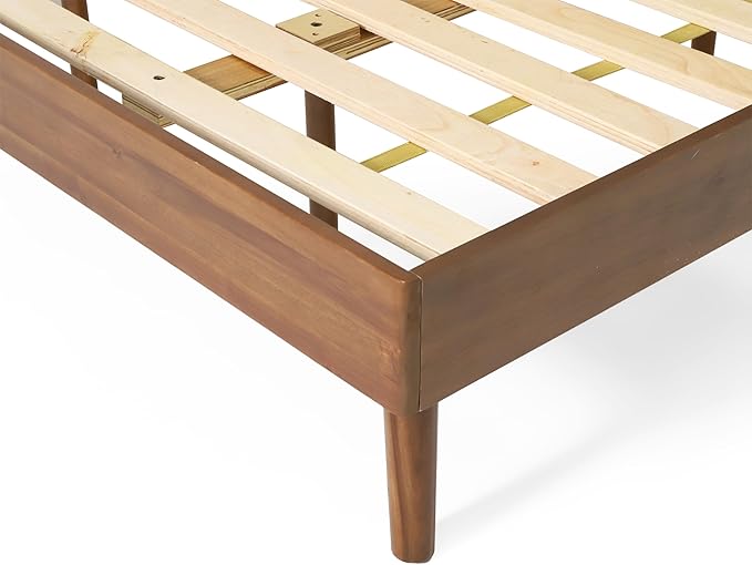 Merax King Size Solid Wood Platform Bed, Mid-Century Modern Bed Frame with Splayed Legs, 600 lbs Weight Capacity, No Box Spring Needed, Brown