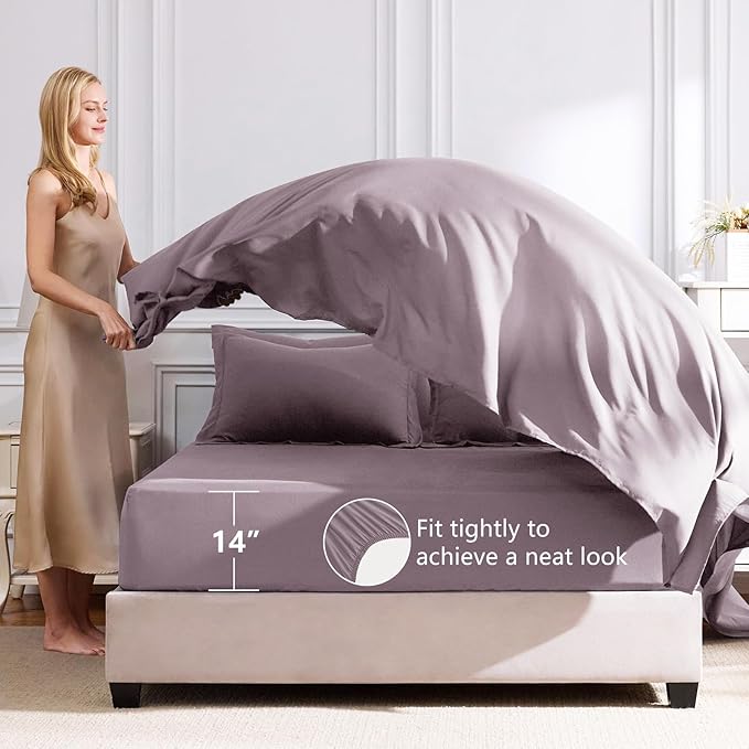 CozyLux Twin XL Comforter Set Dusty Purple - 5 Pieces Twin Extra Long Bed in a Bag for College Dorm, All Season Bedding Set for Girls and Boys, Soft Bed Set with Comforter, Sheets, Pillowcase & Sham
