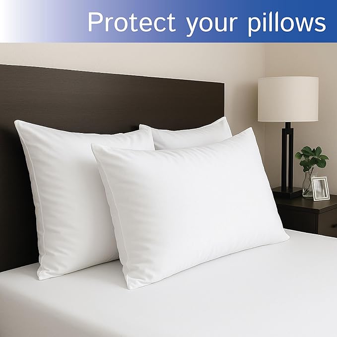 Queen Size Waterproof Pillow Protectors (Set of 4) – Zippered Allergy Pillowcase Cover Dust Proof Encasement