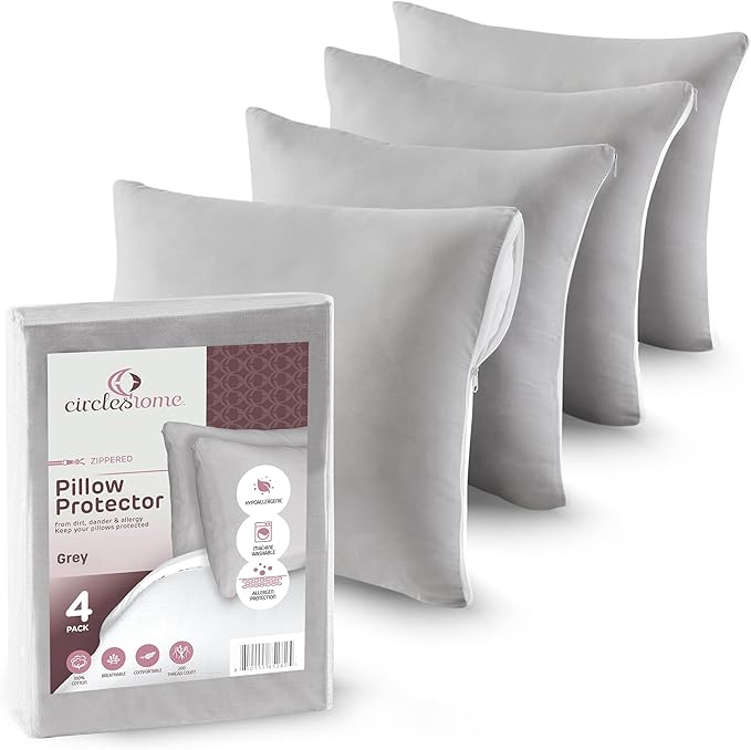 CIRCLESHOME Throw Pillow Protectors - 100% Cotton Breathable Pillowcases - 24 X 24 Square Pillowcases - Protects Pillows from Dirt, Dust and Debris (Square Pillow - 4 Pack- 24x24)