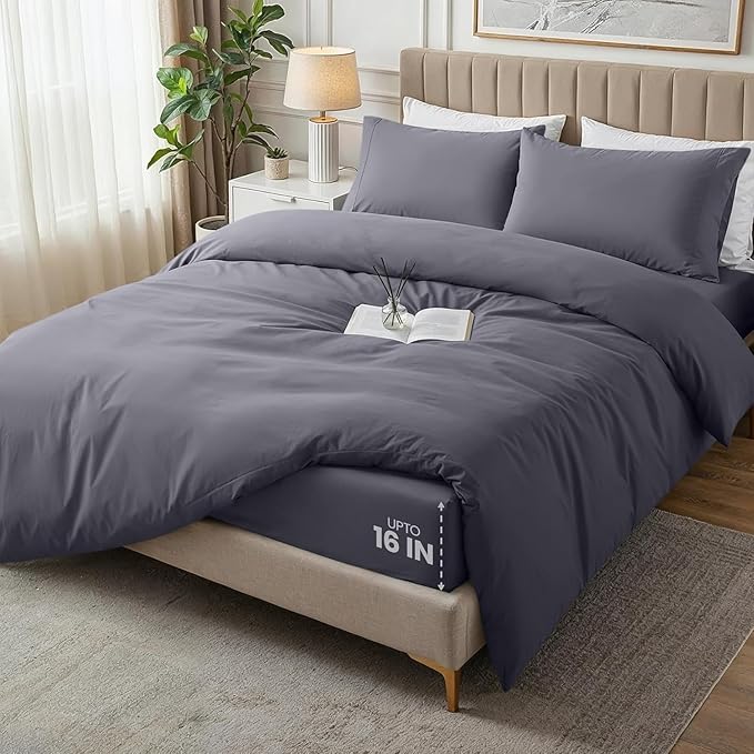 Utopia Bedding Duvet Cover King with Fitted Sheet (78x80) - 2 Pillow Case King - All Season Luxury Bed in a Bag with Zippered Duvet Cover - No Comforter (Grey)