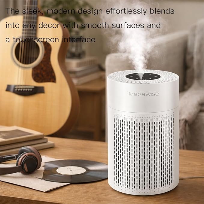 MEGAWISE 2Pack Updated Version Smart Air Purifier for Home Large Room up to 1076ft², H13 True HEPA Filter with Smart Air Quality Sensor, Sleep Mode, Quiet for Smoke, Pets Hair, Odors, White
