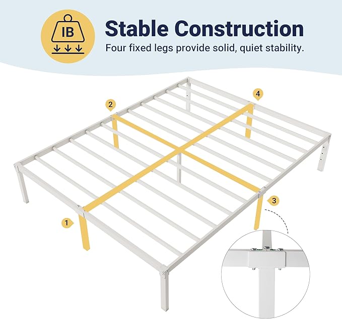 Allewie Queen Bed Frame, 14 inch Metal Platform Beds with Storage Space, No Box Spring Needed and Easy Assembly, White
