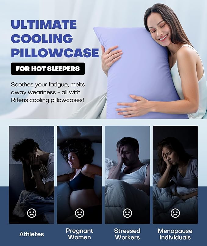 Ice Cooling Pillowcase for Hot Sleepers, Instantly Cool, Stays Cold All Night, Softer Than Silk Pillow Cases, Pillow Covers with Invisible Zipper, Gift for Men & Women - Standard Size, Purple (1 Pack)