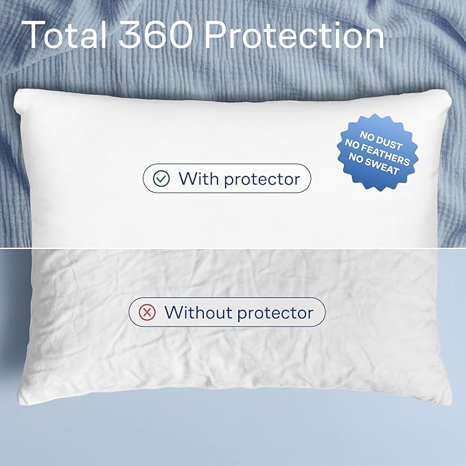 100% Cotton 4-Pack Pillow Protectors with Zipper King Size – 100% Resistant to Stains, Dust & Dirt – Washable Covers for Increased Pillow Lifespan