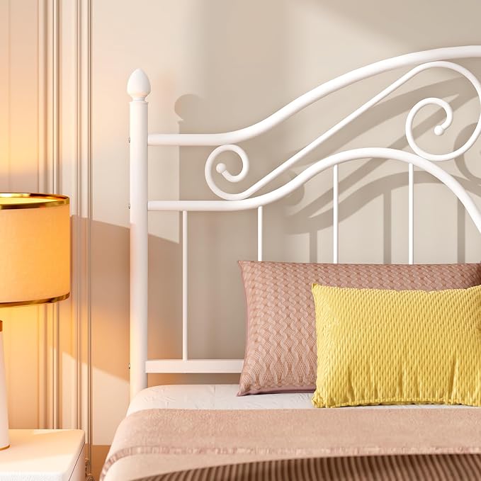 Elephance Headboard for Queen Size Bed Frame, Vintage Platform Bed Metal Headboard Only, Height Adjustable, Sturdy and Stable, Queen Size, Easy Assembly,White