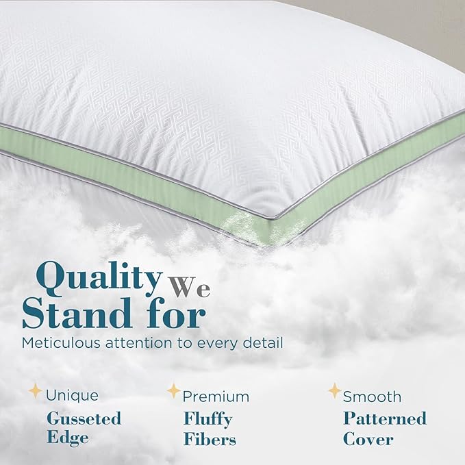 viewstar Bed Pillows King Size Set of 2, Firm Support Down Alternative Gusseted Pillows for Side, Back, or Stomach Sleepers, Green