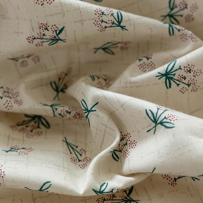 mixinni Country Style Duvet Cover Full Size - Cottagecore Green Floral Vintage Bedding 3PC with Bow Ties Pillowcases, 100% Cotton Soft Aesthetic Boho Comforter Cover for Girls-Full Size