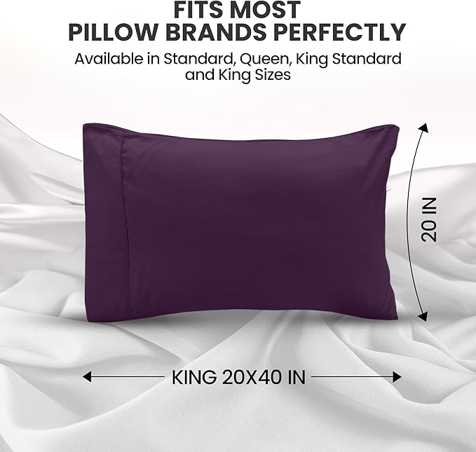 Utopia Bedding King Pillow Cases - 2 Pack - Envelope Closure - Soft Brushed Microfiber Fabric - Shrinkage and Fade Resistant Pillow Covers King Size 20 X 40 Inches (King, Purple)