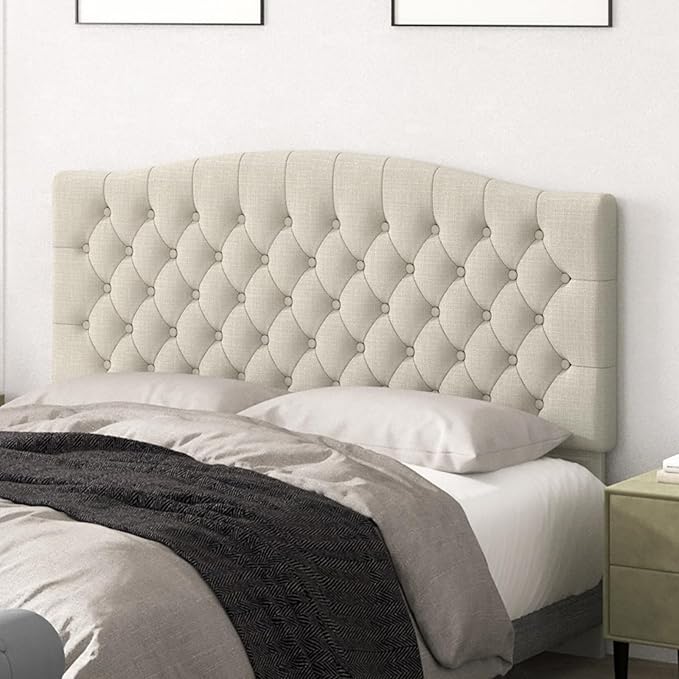 Befurtori Queen Headboard Only, Upholstered Headboard for Adjustable Bed Linen Tufted Queen/Full Size Wall Mounted Head Board with Solid Wood Legs Head Board, Ivory