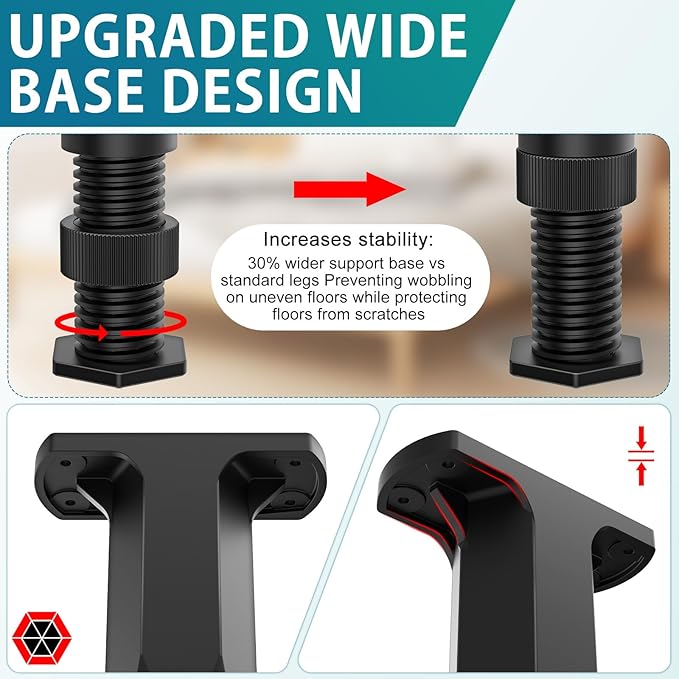 Replacement Bed Slats Support Legs, Adjustable Height 5.1-8.3 Inch Bed Center Support Leg for Queen King Beds, Adjustable Sofa Furniture Legs, Heavy Duty Furniture Risers, 6 Pack