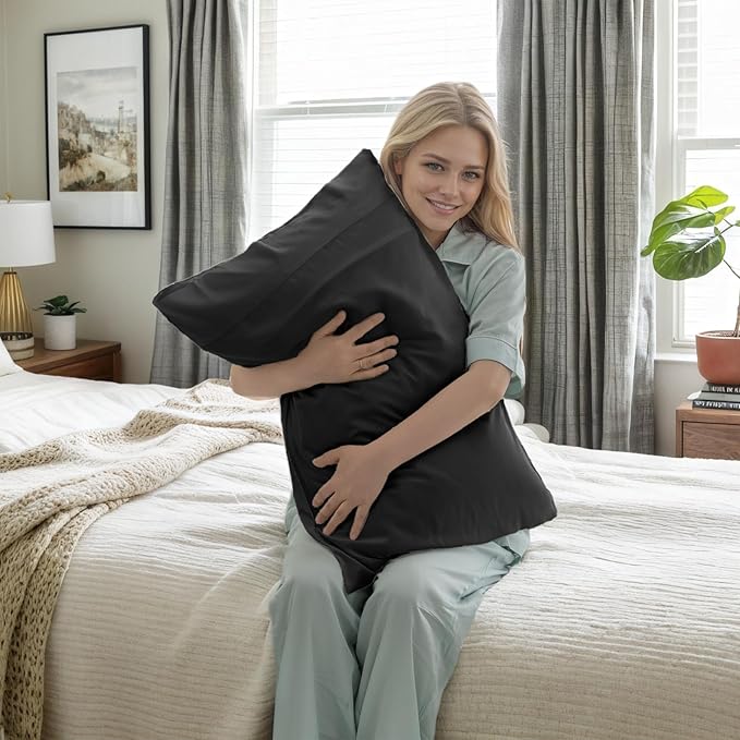 TELUS Black Pillow Cases Standard Size 2 Pack, Bamboo Rayon Cooling Pillowcases with Envelope Closure, Cool Breathable Pillow Case for Hot Sleepers & Night Sweats, 20x26 inches