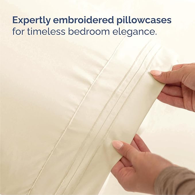Queen Size 4 Piece Sheet Set - Comfy Breathable & Cooling Sheets - Hotel Luxury Bed Sheets for Women and Men - Deep Pockets, Easy-Fit, Soft and Wrinkle Free Sheets - Off White Oeko-Tex Bed Sheet Set