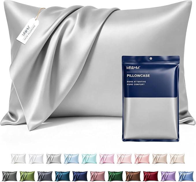 MR&HM Satin Pillowcase for Hair and Skin, Silk Satin Pillowcase 2 Pack, King Size Pillow Cases Set of 2, Silky Pillow Cover with Envelope Closure (20x36, Silver Grey)