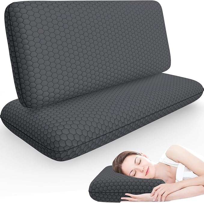 CushyOasis Memory Foam Pillows for Side, Back and Stomach Sleepers, Set of 2, Bed Pillow with Washable Cover and Breathable Mesh, Bed Pillow for Sleeping (Dark Grey，King Size)
