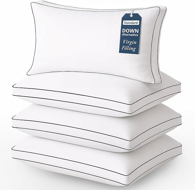 LANE LINEN Bed Pillows Standard Size Set of 4-20"x26" Medium Firm Down Alternative Pillows for Sleeping, Hotel Quality Back Stomach or Side Sleeper 4 Pack Pillow, Cooling Soft Easy Care - White