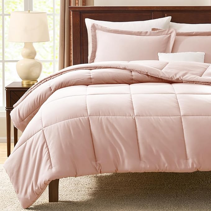 CozyLux Full Size Comforter Sets - 270GSM Blush Pink Bedding Sets for All Seasons, 3 Pieces Box Stitched Bed Set with 1 Down Alternative Comforter and 2 Pillow Shams, Soft, Lightweight, Breathable