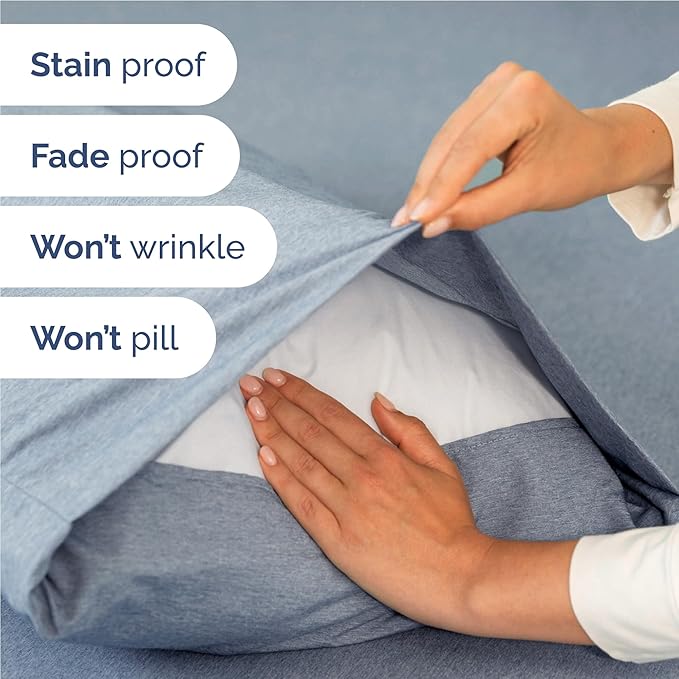 Full 6 Piece Sheet Set - Comfy, Breathable & Cooling - Soft Hotel Luxury Bedding for Women, Men, Kids, Teens and Children - 1 Flat & 1 Fitted Sheet & 4 Pillowcases with Deep Pockets - Heathered Blue