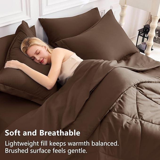 CozyLux Oversized King Comforter Set Brown - 7 Pieces Bed in a Bag Comforter Set with Sheets, Luxury Soft Bed Set All Seasons, Bedding Set with Down Alternative Comforter, Sheets, Pillowcases & Shams